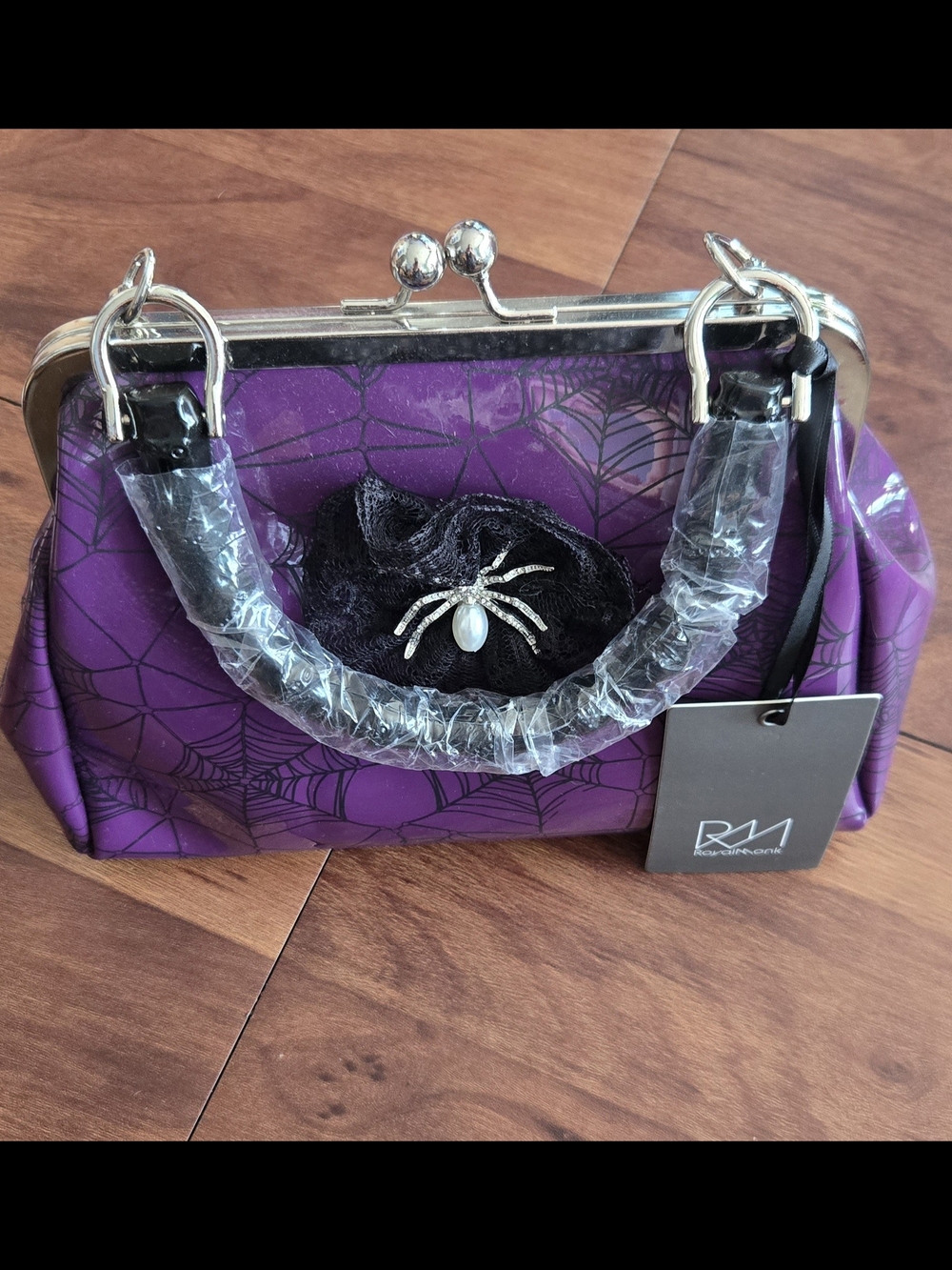 RM Purple Spiderweb Kiss-Lock Retro Style Frame Handbag/Crossbody